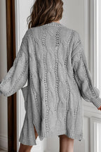 Cable-knit Dropped Shoulder Slit Cardigan (26)