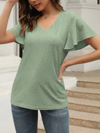 Eyelet V-neck Short Sleeve Blouse (12)
