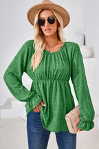 Ruched Round Neck Flounce Sleeve Blouse (15)