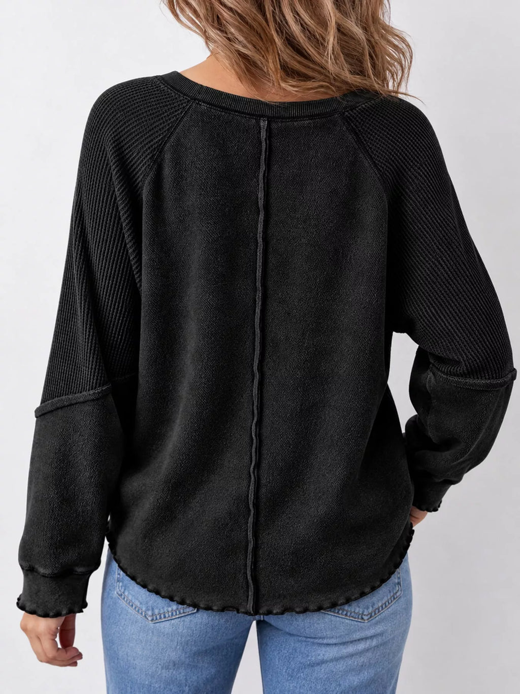 Waffle Knit Raglan Sleeve Sweatshirt (10)