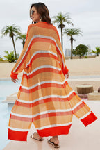 Striped Open Front Side Slit Duster Cover Up (2)