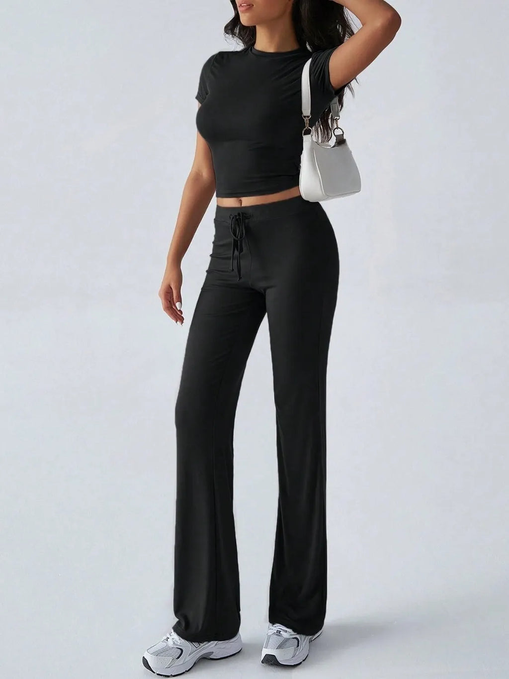 Round Neck Short Sleeve Top Pants Set (31)