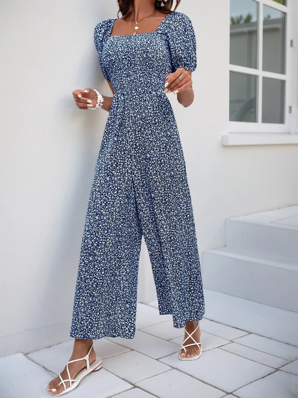 Printed Square Neck Puff Sleeve Jumpsuit (33)
