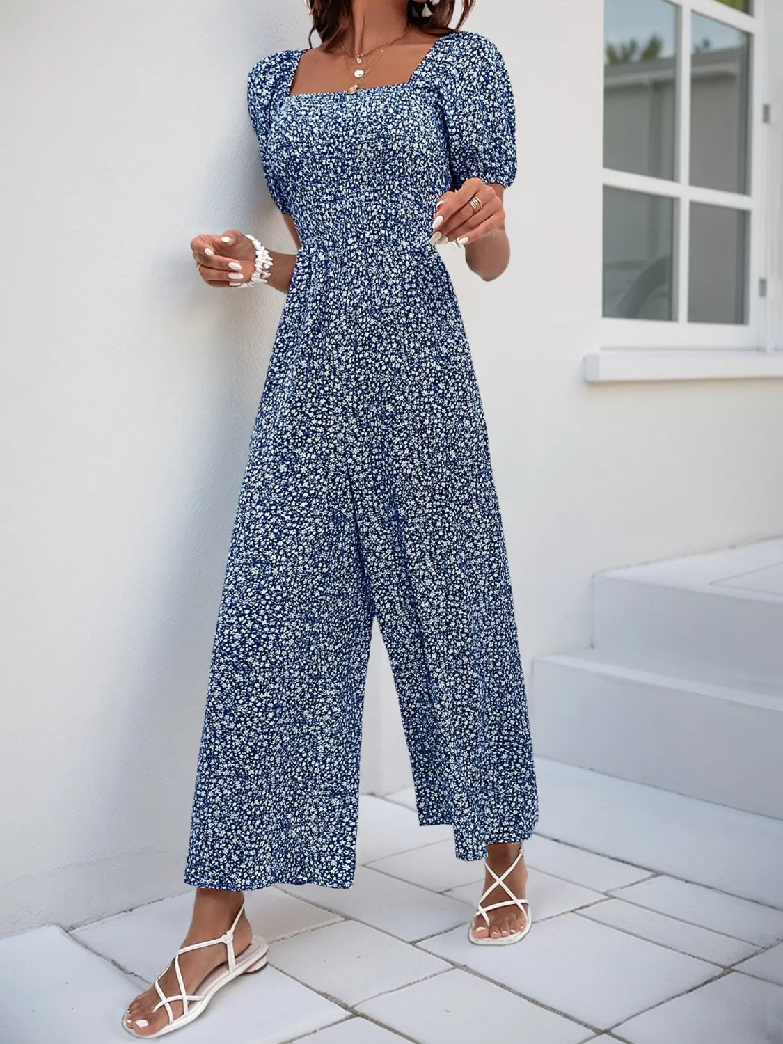 Printed Square Neck Puff Sleeve Jumpsuit (33)
