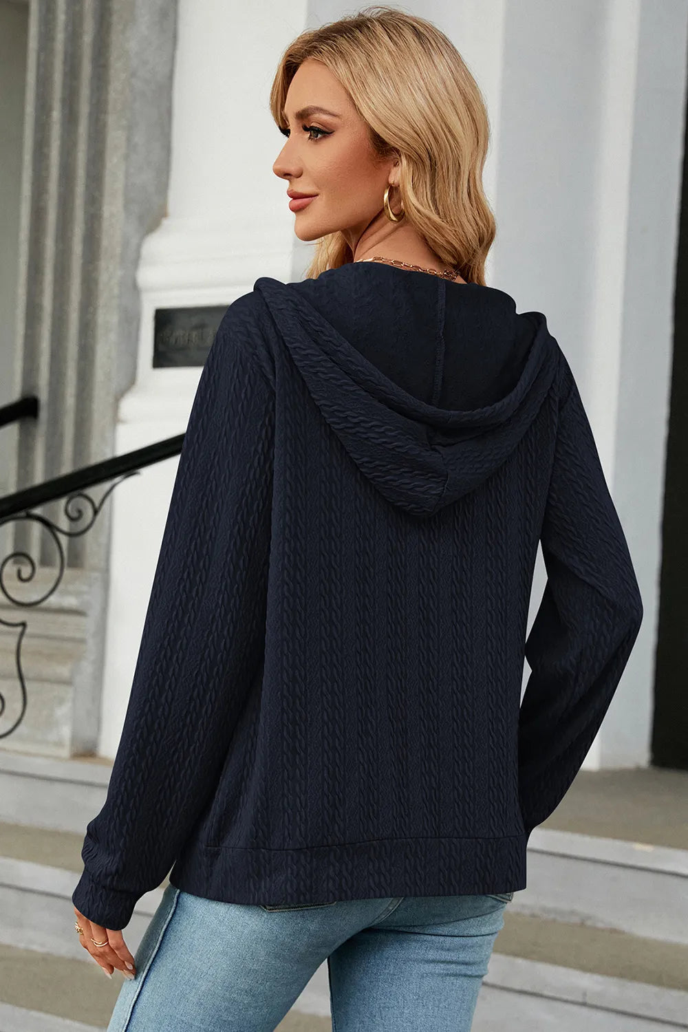 Drawstring Zip Up Long Sleeve Hoodie (6)