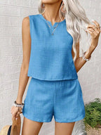 Sleeveless Top Shorts Casual Set (16)