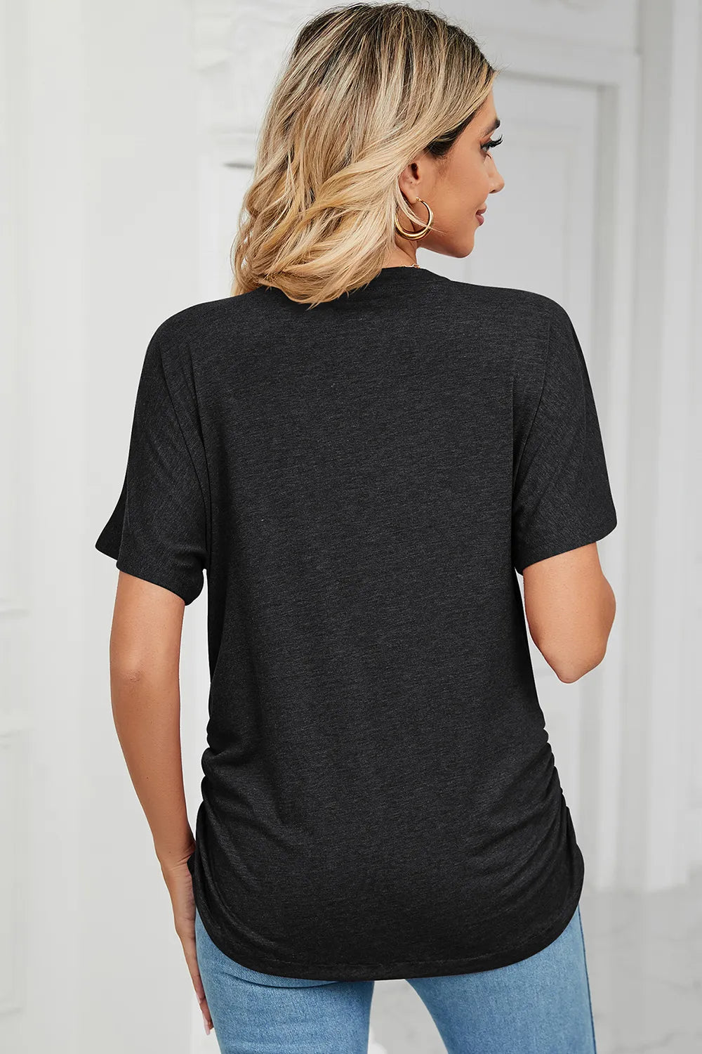 Ruched V-neck Short Sleeve T-shirt (12)