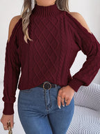 Cable Knit Cold Shoulder Turtleneck Sweater (16)