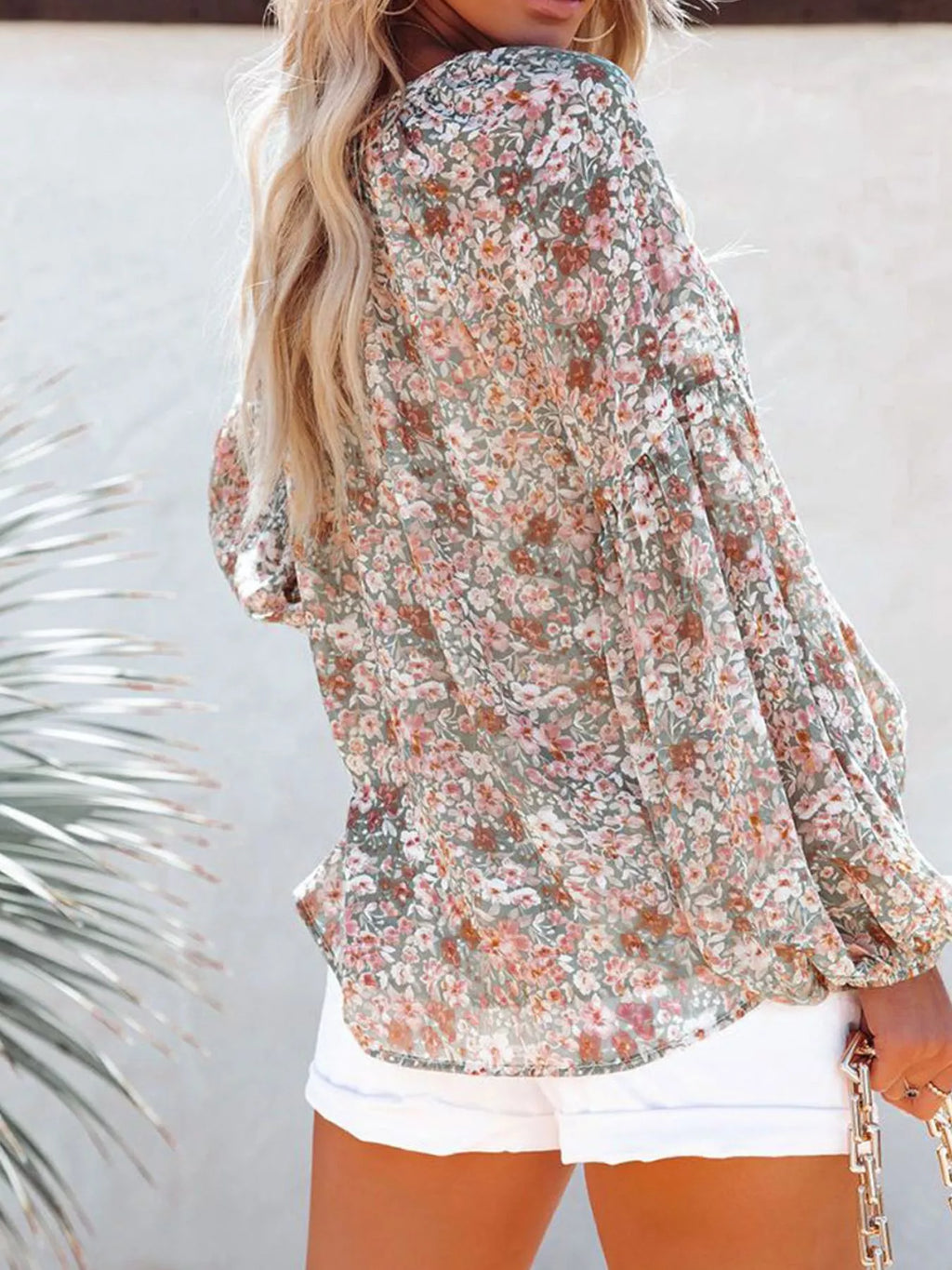 Full Size Floral Print V-neck Long Sleeve Blouse Plus (18)