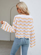 Round Neck Openwork Flare Sleeve Knit Top (19)