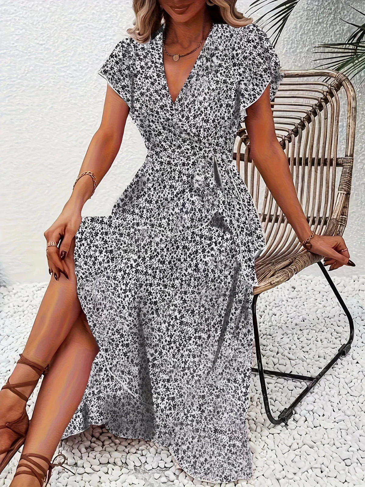 Floral Print Ruffle Hem Wrap Midi Dress (6)