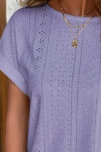 Eyelet Round Neck Short Sleeve T-shirt (25)