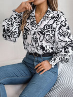 Printed Collared Neck Lantern Sleeve Shirt (9)