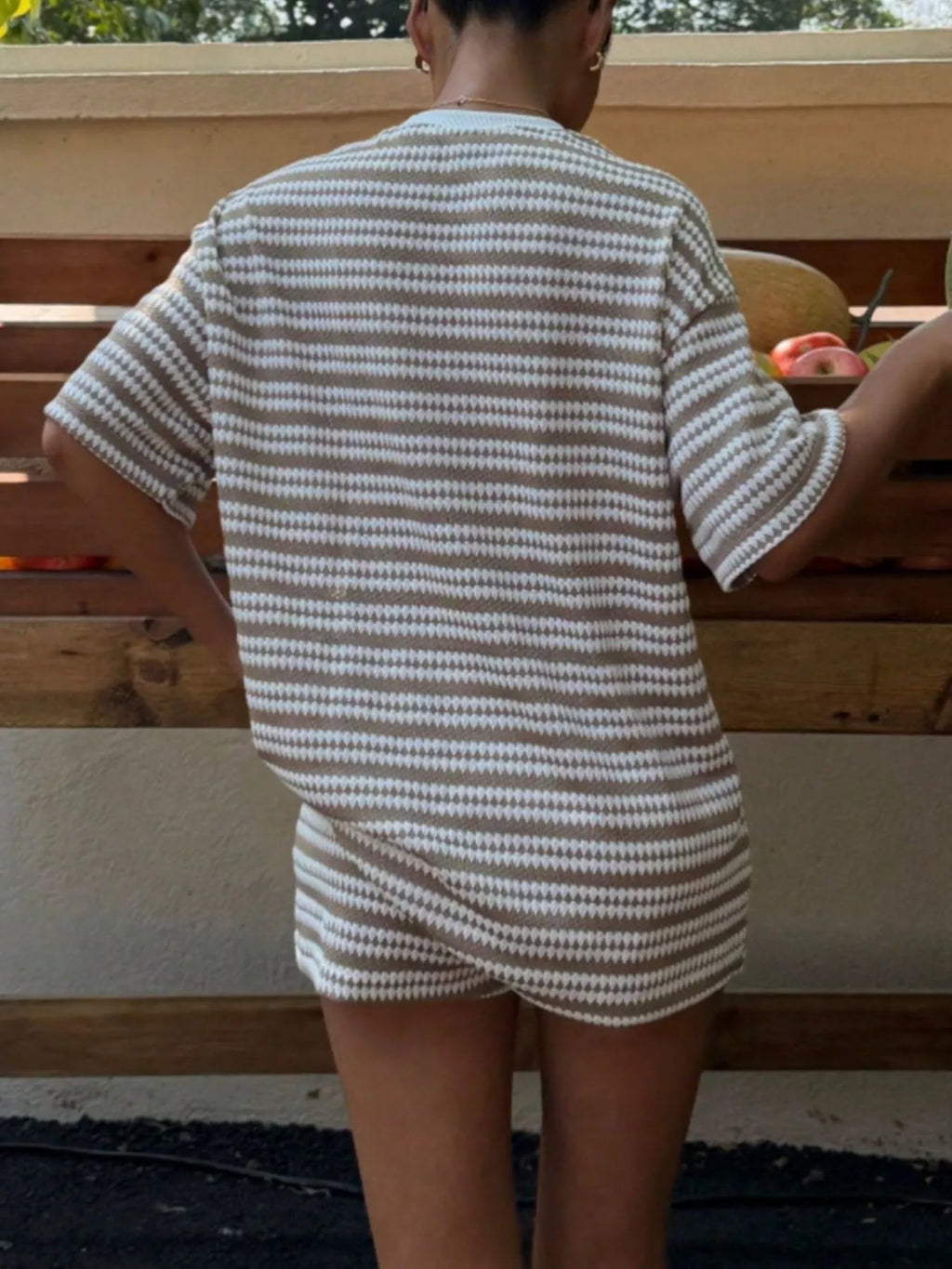 Striped Short Sleeve Top Shorts Set (10)