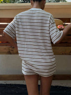Striped Short Sleeve Top Shorts Set (10)