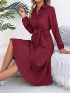 Pleated Tie Waist Balloon Sleeve Dress (13)