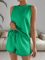 Lace Detail Round Neck Tank Shorts Set (15)