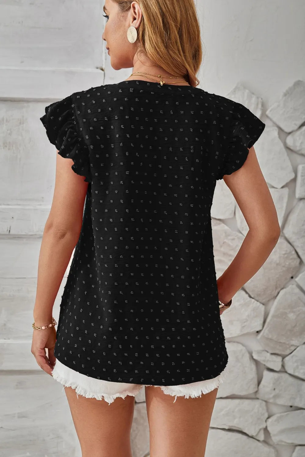 Swiss Dot Ruffled Cap Sleeve T-shirt (8)