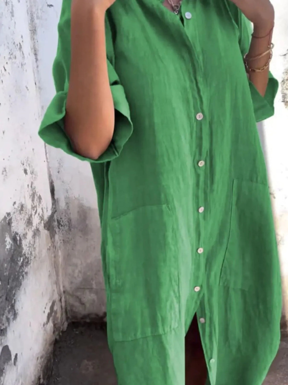 Full Size Casual Linen Button-down Shirt Dress Plus (11)