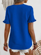 Textured Ruffle Sleeve Round Neck T-shirt (15)