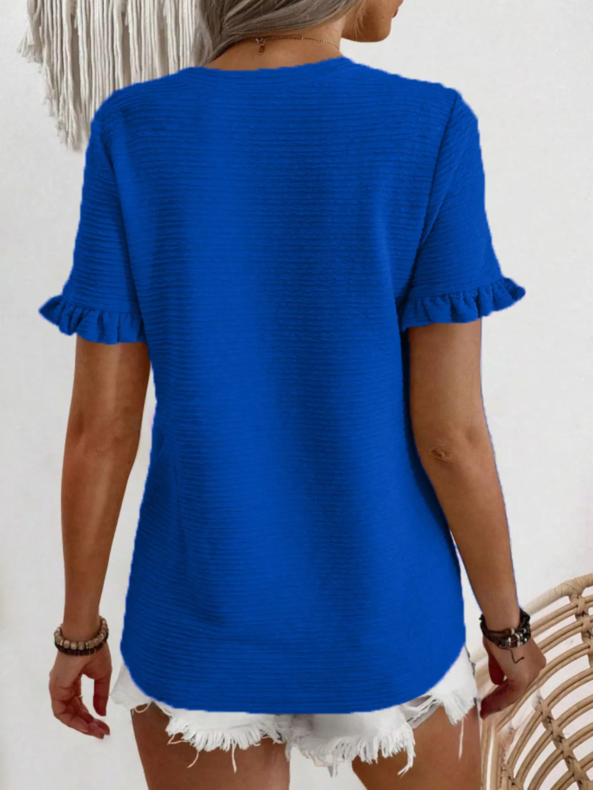 Textured Ruffle Sleeve Round Neck T-shirt (15)