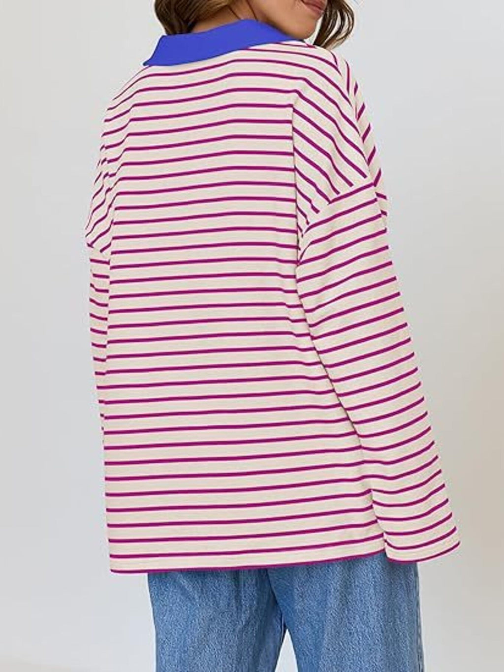 Striped Contrast Collar Long Sleeve Top (5)