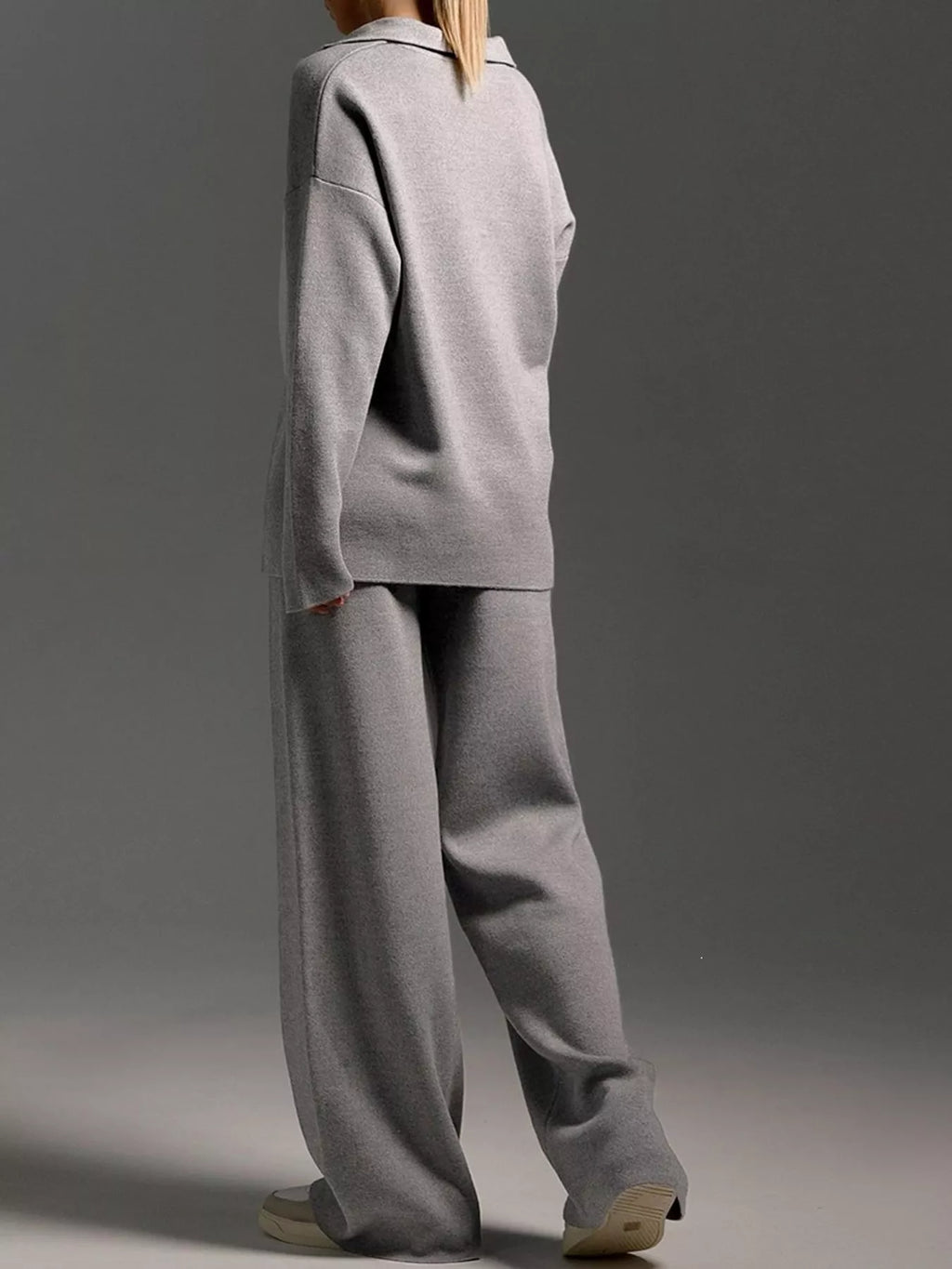 Polo Collar Top Wide-leg Pants Set (27)