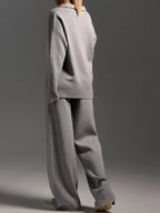 Polo Collar Top Wide-leg Pants Set (27)