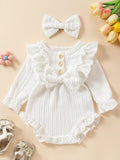 Children's Ruffled Long Sleeve One-piece Bodysuit Headband