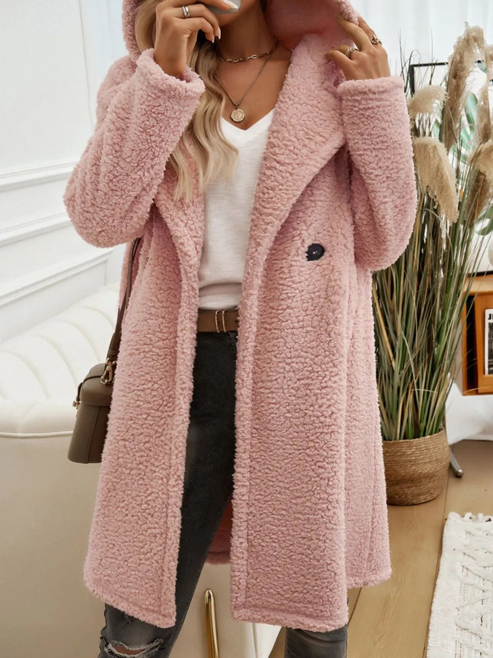 Pocketed Long Sleeve Hooded Teddy Coat (11)
