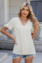 V-neck Short Sleeve Blouse