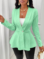 One Button Textured Peplum Cardigan (36)