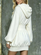Hooded Long Sleeve Mini Dress Smocked Waist (12)