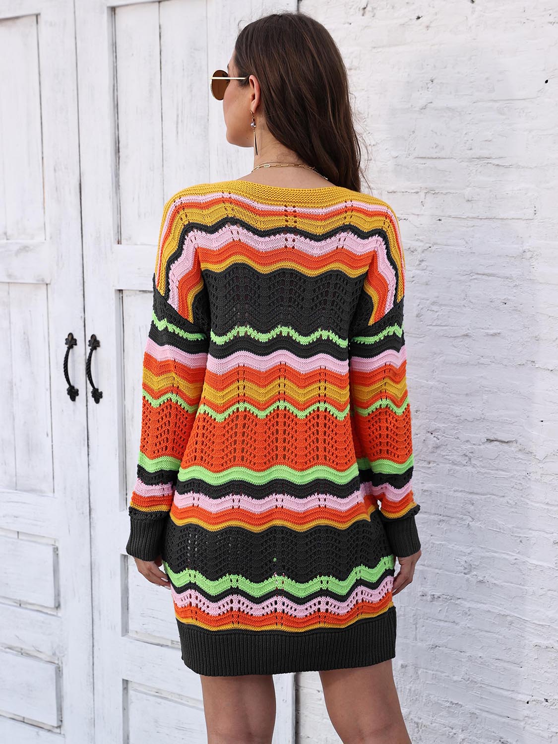 Openwork Round Neck Sweater Dress (2)