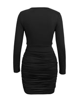 Ruched Cowl Neck Long Sleeve Mini Dress (4)