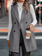 Buttoned Collared Neck Longline Vest Coat (7)