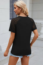 Openwork Round Neck Short Sleeve T-shirt (12)