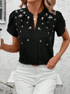 Floral Notched Short Sleeve Blouse (16)