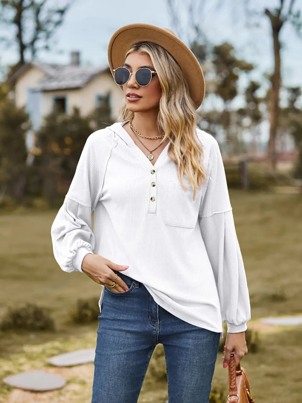 Dropped Shoulder Button-down Hoodie (5)
