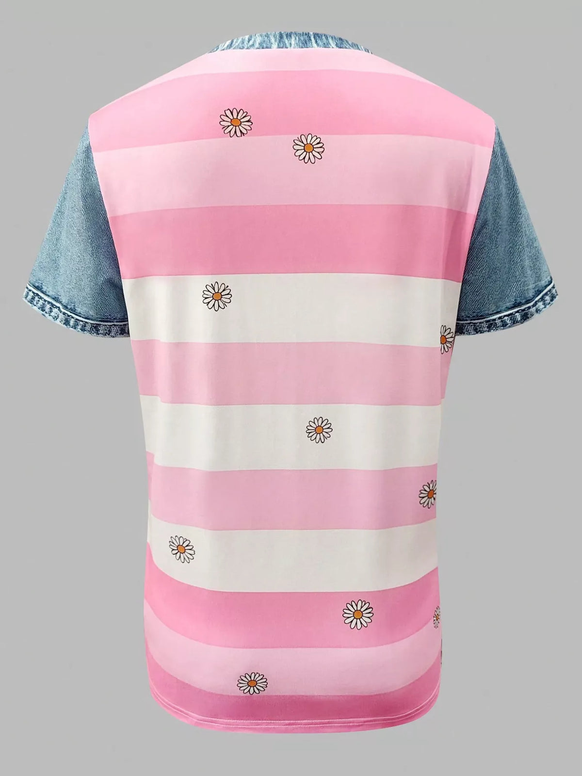 Denim Patchwork Short Sleeve Blouse (8)