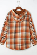 Plaid Button Up Long Sleeve Hooded Jacket (4)