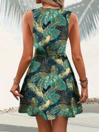 Tropical Print V-neck Sleeveless Summer Dress (9)