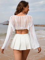 Openwork Boat Neck Long Sleeve Cover-up (17)