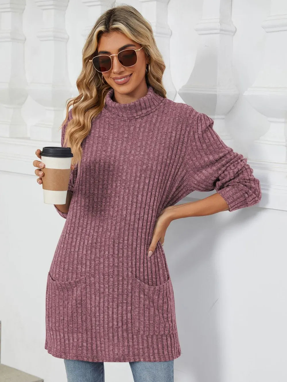 Ribbed Mock Neck Long Sleeve T-shirt (4)