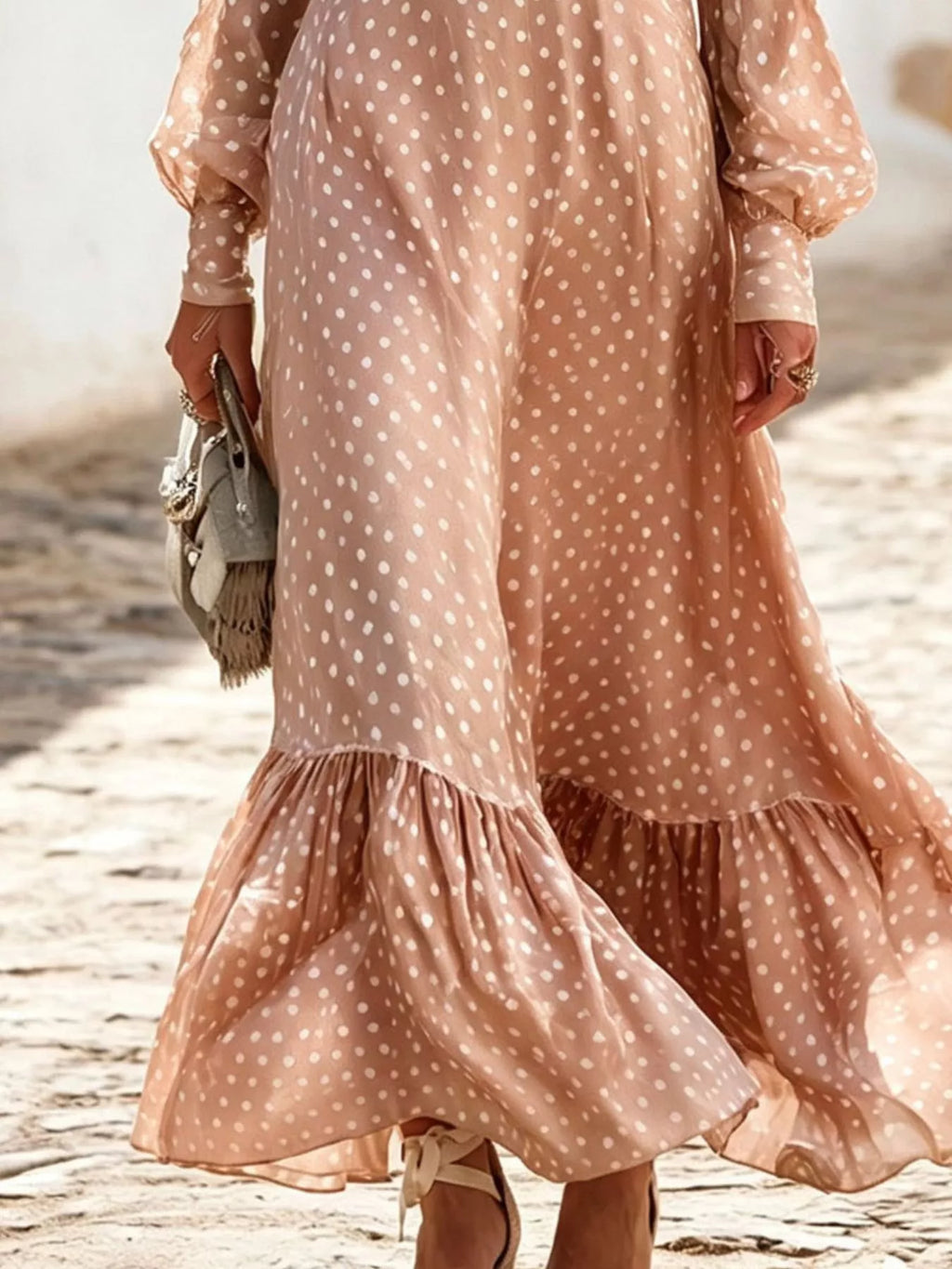 Full Size Polka Dot Ruffle V-neck Maxi Dress Plus (12)