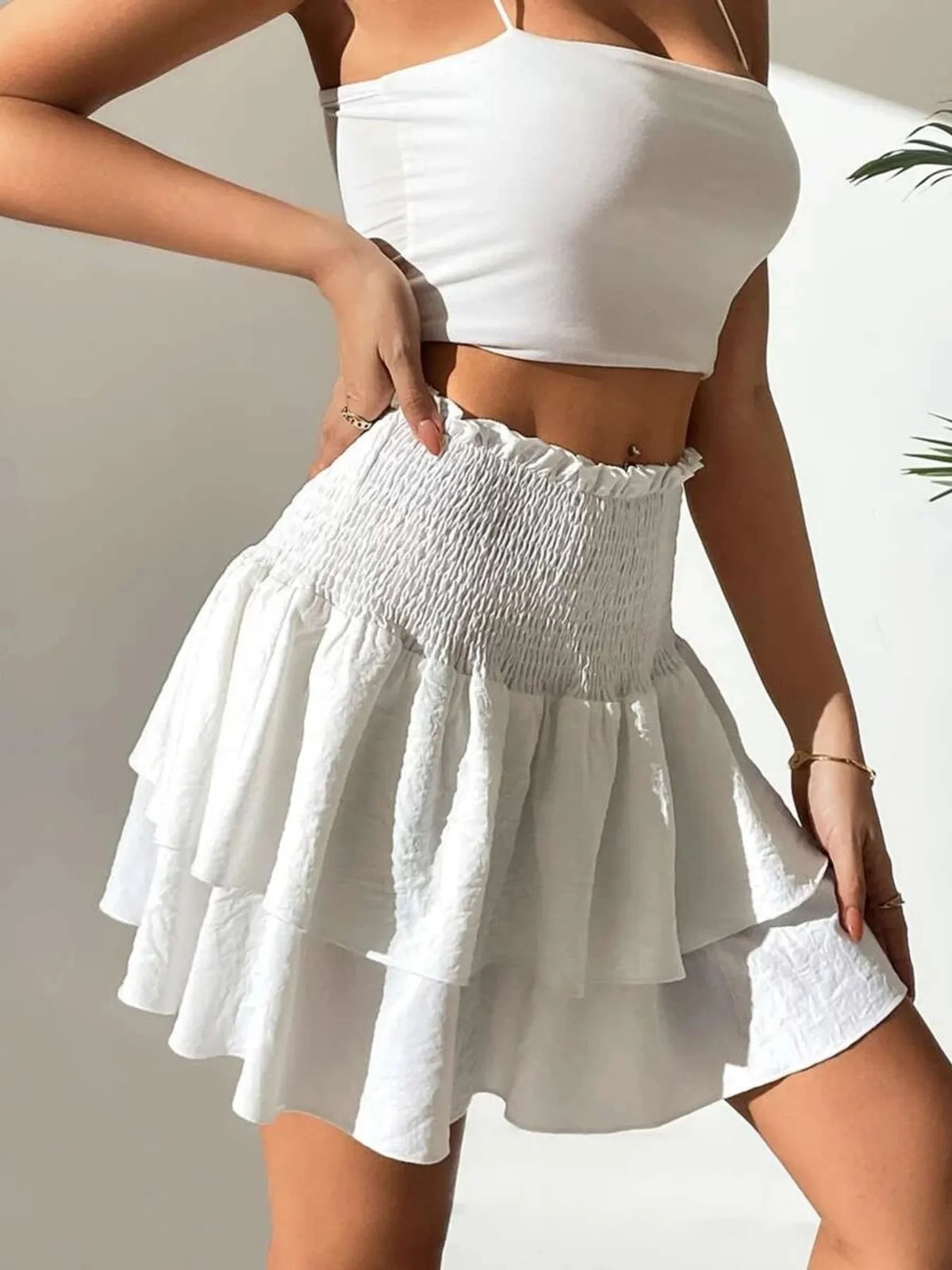 Smocked Layered Mini Skirt (8)