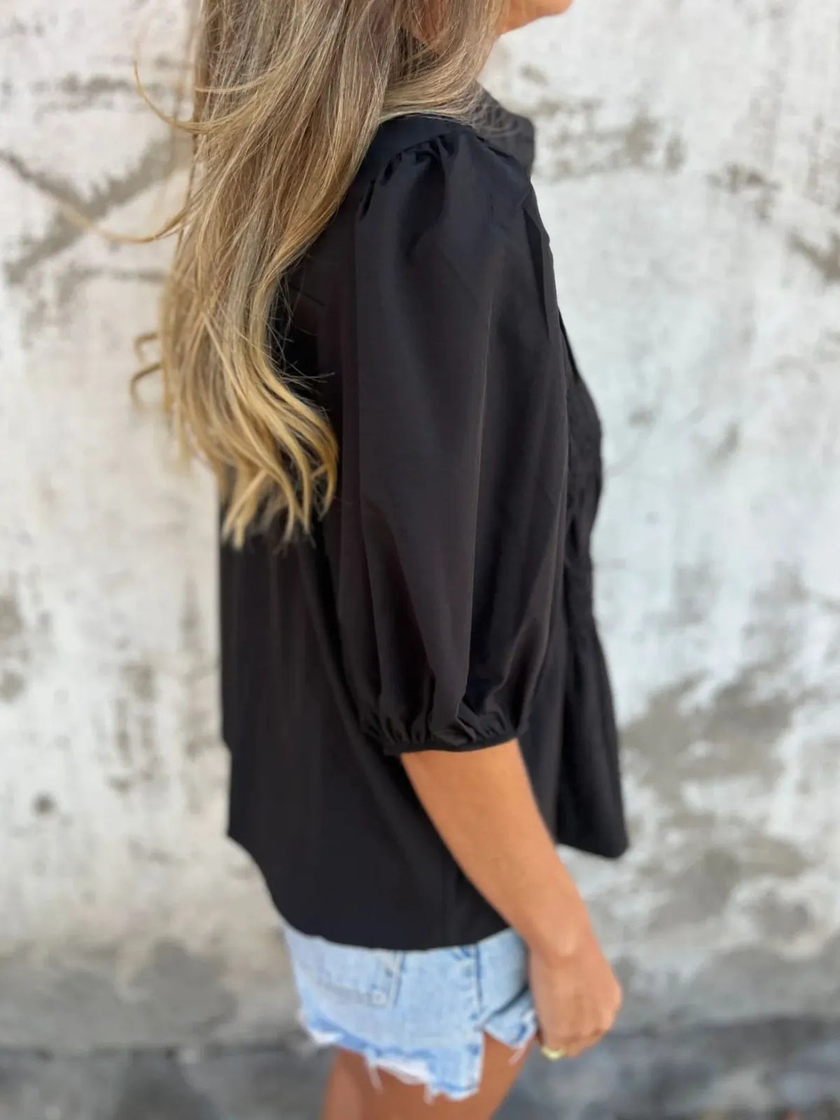 Full Size Smocked Button Front Puff Sleeve Shirt Plus (16)