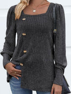 Decorative Button Square Neck Top (11)