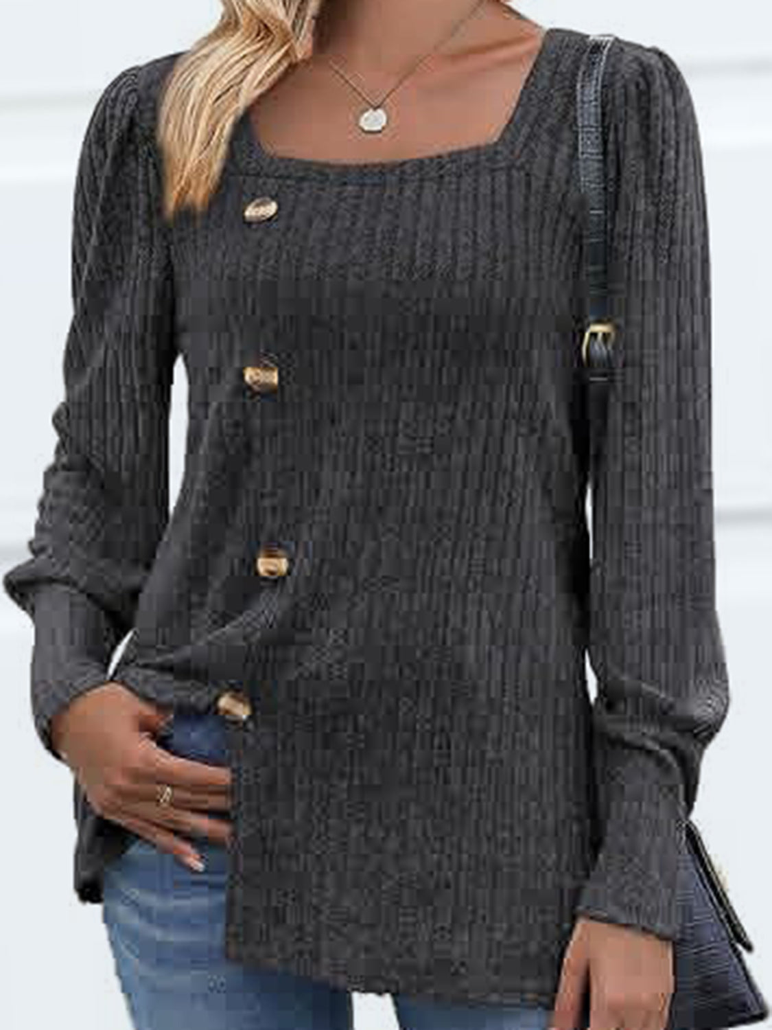 Decorative Button Square Neck Top (11)