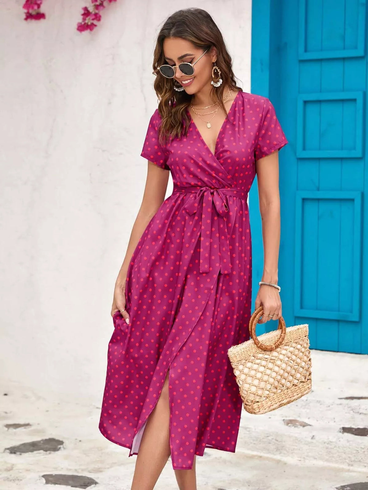 Surplice Short Sleeve Midi Dress (9)